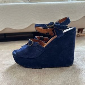 Chie Mihara blue suede wedge sandals - size 39